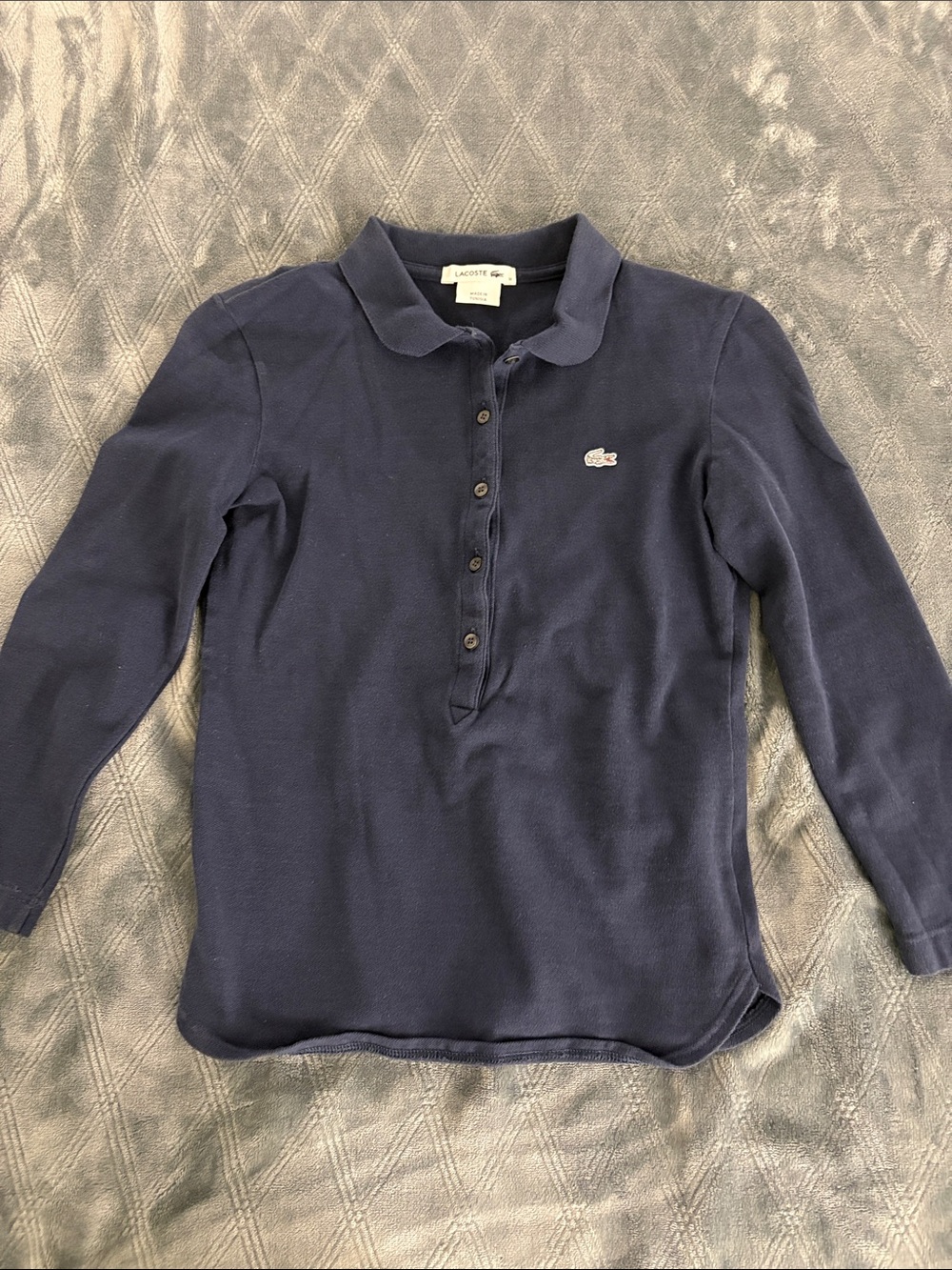 Lacoste Navy Long-Sleeve Girls Polo with Crocodile Logo